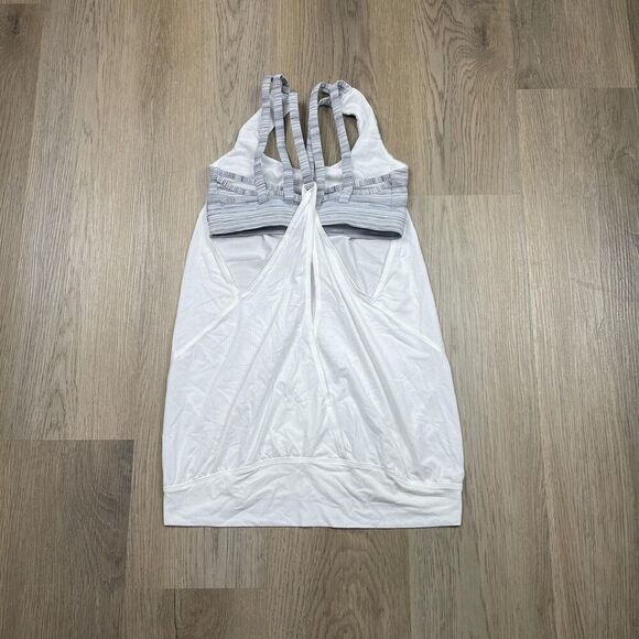 Lululemon Tank Top Womens 4 White Striped Built In Bra Racerback Yoga Athletic - Picture 3 of 7